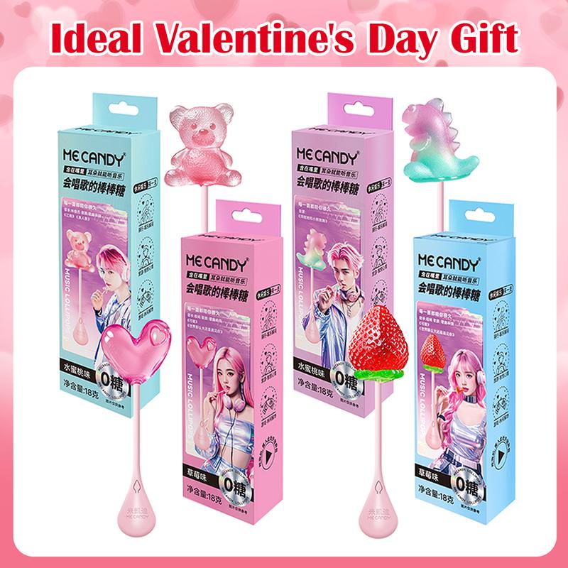 Candy Master MeCandy 4D Music Lollipop | linus lollipop | Bone Conduction Tech | 4D Bear/Strawberry/Dinosaur/Heart Shapes | Sugarfree, Fruity Flavor | Halal Certified | Healthy Valentine's Day Gift