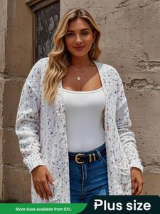 【plus size】 rainbow dot print pocket open front cardigan, classy casual long sleeve outerwear for spring & fall, cardigan for women, women's clothes for daily wear