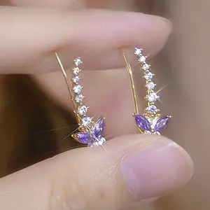 LisiZen Purple Crystal Stud Earrings 14K Gold Plated Sparkling Rhinestone Design, Chic Elegant Fashion Jewelry 2025 Statement Earrings for Women DZEH2454