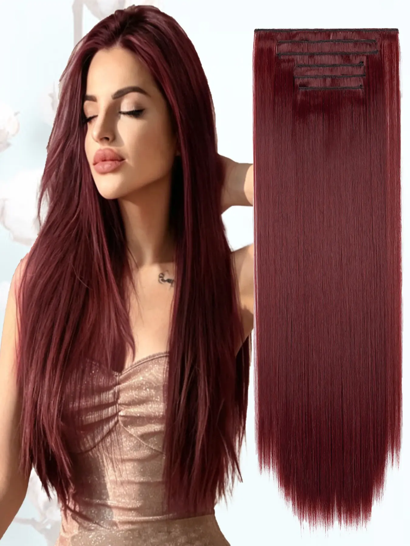 KAIRIYA 24" 6-Piece Straight Clip-In Set - Lightweight Synthetic Hair Extensions for Women, Natural Finish with Simple Install & Versatile Styling, Straight Synthetic Hairpieces