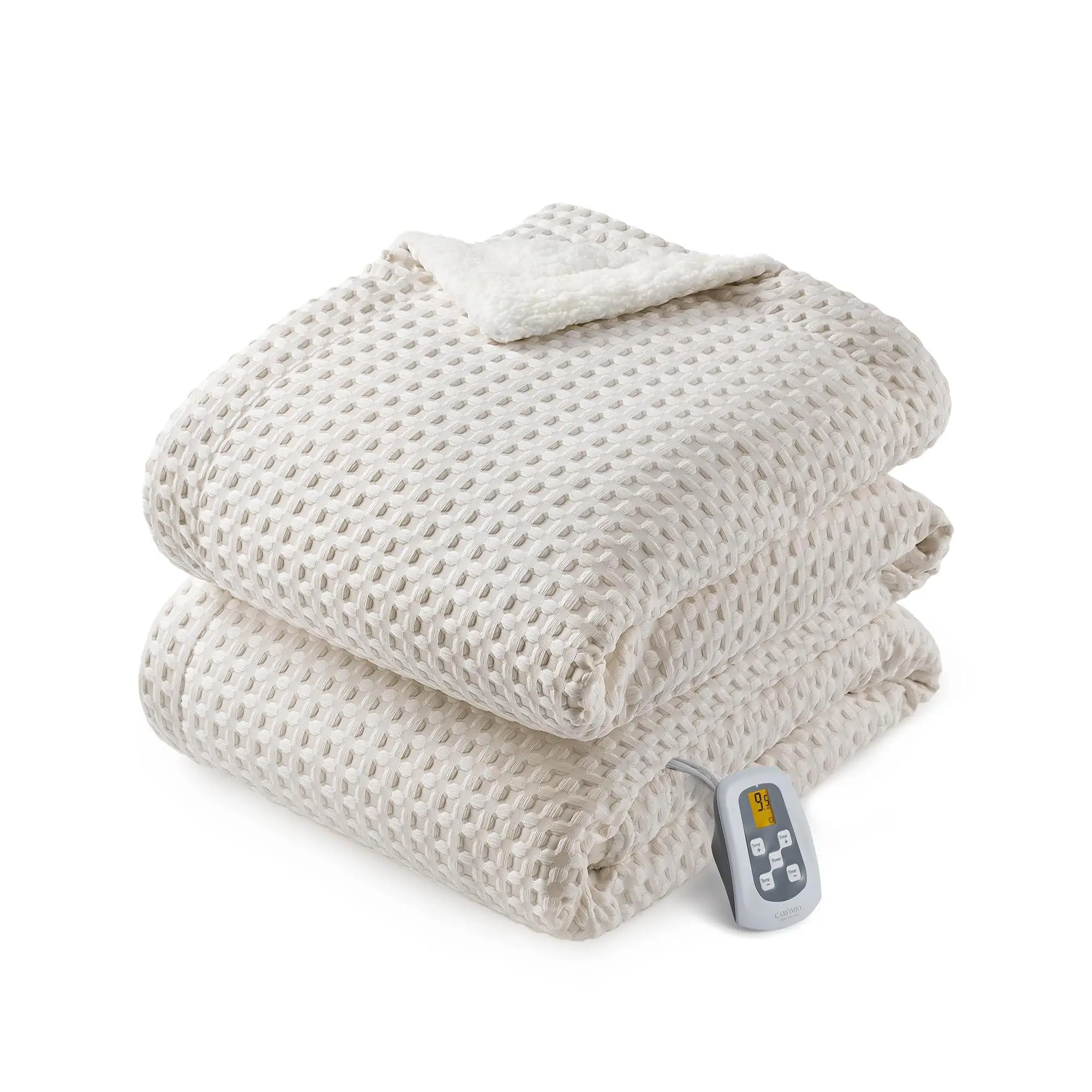 GARVEE Heated Blanket Full Size, Waffle Weave Electric Blanket Throw with LCD Controller, Fast Heating, 10 Heat Levels & 1-12H Time Settings, ETL Certified, Machine Washable, Beige, 72" x 84"