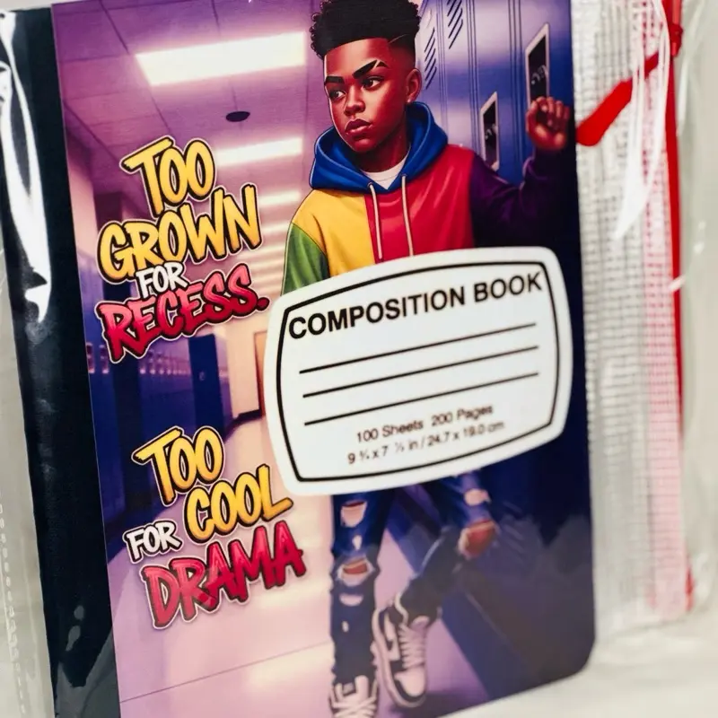 Too Grown For Recess Too Cool For Drama Boys Customized Notebook and Pencil Case Composition Book 100 Sheets 300 Pages 9.5 x 7.5 in 26.7 x 18.0 cm