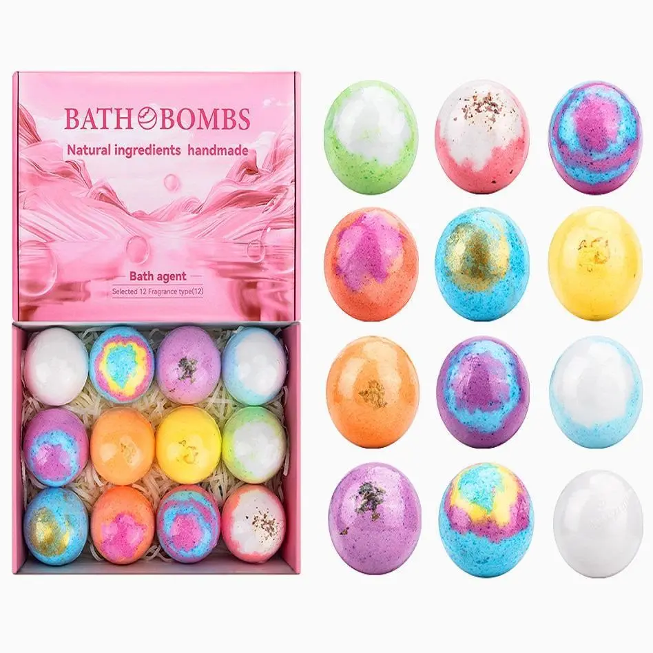 Colorful Bath Bomb, 12pcs/box Moisturizing Bath Ball with Dry Flower & Essential Oil, Body Care Kit for Women & Girls, Cosmetic