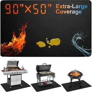 90 x 50 Inch Under Grill Mat for Outdoor Grill, Double-Sided Fireproof Deck & Patio Protector, Heat Resistant BBQ Mat,  & Oil-Proof for Charcoal, Gas Grill, , Fire Pit