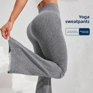 2025 Spring and Autumn Yoga Women's High Waist Tummy Control Slimming Textured Wide Thread Flared Pants Casual Versatile