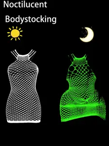 Women's Glow in The Dark Fishnet Sheer Cover Up Bodysuit, High Stretch Casual Fashion Chic Hollow Out Swimsuit Bodystocking for Beach Holiday Vocation, Ladies Swimwear for All Seasons