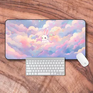 Desk Mat Aesthetic, Lofi Mousepad, Cute Pastel Cloud Gaming Mouse Pad, Kawaii Bunny Deskmat, Cozy Gamer Girl Gifts, Desk Accessories, Office Setup