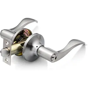 Entrance Lever Door Handle Lock with Two Keys for Office or Front Door, Satin Nickel Finish, Reversible for Right & Left Side, Classic Series Entry Lever Door Handle