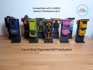 FurfDesign Desk/Shelf Display for Speed Champions Brick Cars and Figures (8-stud wide; 2020-Now)
