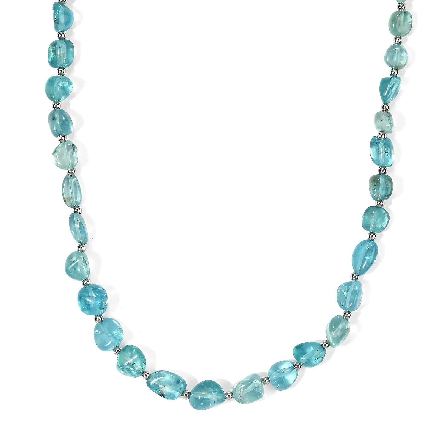 D''Joy Premium Blue Apatite 50.00 ctw Necklace in Rhodium Over Sterling Silver 18 Inches