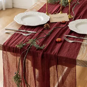 Burgundy Table Runner 120 Inch Cheesecloth Gauze for Wedding, Baby Shower, Bridal Shower, Engagement Birthday Party, Long Sheer Home Decorations