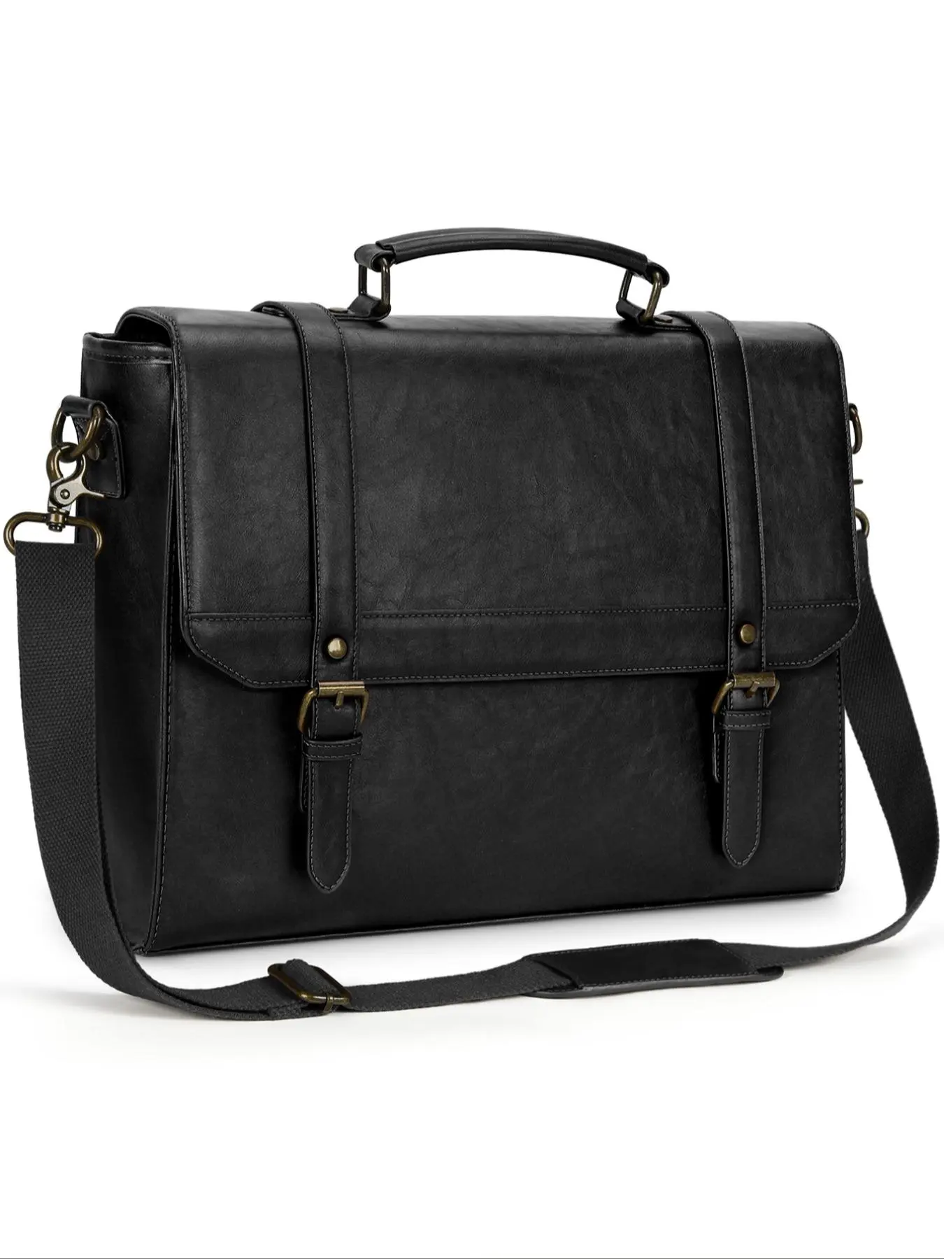 Men's Vintage Solid Color Briefcase, Waterproof Large Capacity Briefcase Fits 15.6 Inch Laptop, Retro Shoulder Strap Bag for Office Business Travel College