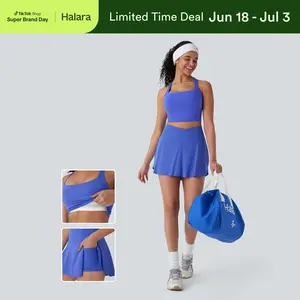 Halara 2-Piece Set Softlyzero Airy Square Neck Backless Crisscross Cropped InstantCool Yoga Tank Top & Everyday SoftlyZero Airy Crossover 2-in-1 Side Pocket Mini Tennis Skirt-Lucid-UPF50+