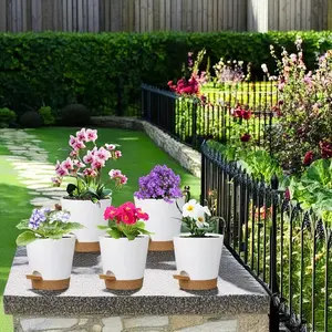 Plant Pot, 5 Counts/set Modern Plant Pot with Drainage Hole & Tray, Garden Pot for Home Garden, Garden Planter, Planter Pots, Garden Supplies