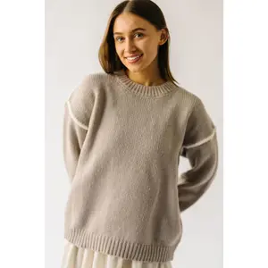 The Richert Contrast Binding Sweater in Sand