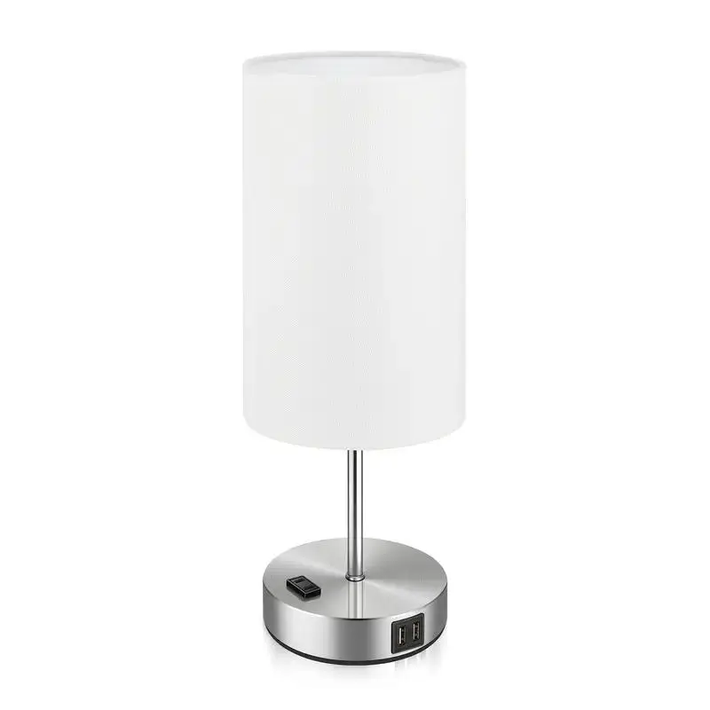 1 Pack Touch Control Table Lamps With USB Ports & AC Outlet, 3 Way Dimmable Bedside Lamps With Fabric Shades, A19 LED Bulbs Included, Perfect For Bedroom, Living Room, Reading