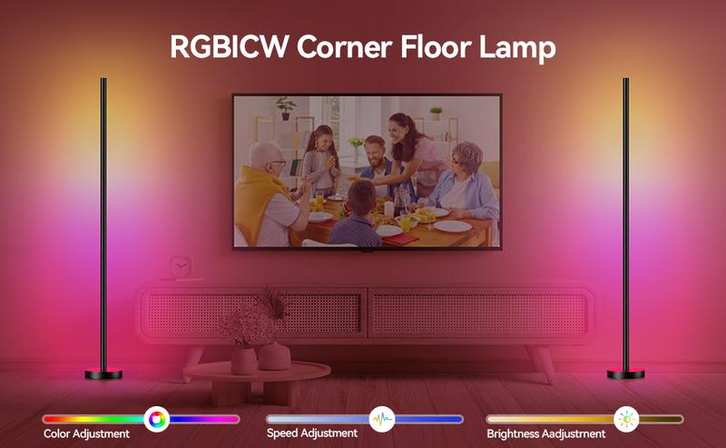 echosari Smart RGBICW LED Corner Floor Lamp - 16 Million DIY Colors, 68+ Scenes, Music Sync, App & Remote Control, Color-Changing Ambient Lighting for Living Rooms, Bedrooms, and Gaming Rooms