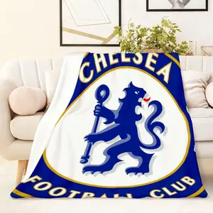 1PC Chelsea Football Club Official Licensed Blanket Premier League Fan Souvenir Soft Comfortable Home Decor Throw Sofa Bedroom Living Room Use Thick Warm Multi-functional Cover Blue Lion Emblem Authent