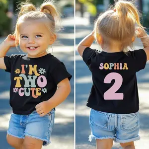 Two Cute 2nd Birthday Custom Name Toodler Shirt for Girls – Retro Groovy Toddler Birthday Outfit – Birthday Girl Kids Shirt – 2 Years Old Party Tee