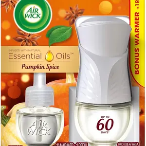 Air Wick Plug in Scented Oil Starter Kit (Warmer + 1 Refill), Pumpkin Spice, Air Freshener, Essential Oils, Fall Scent, Fall decor