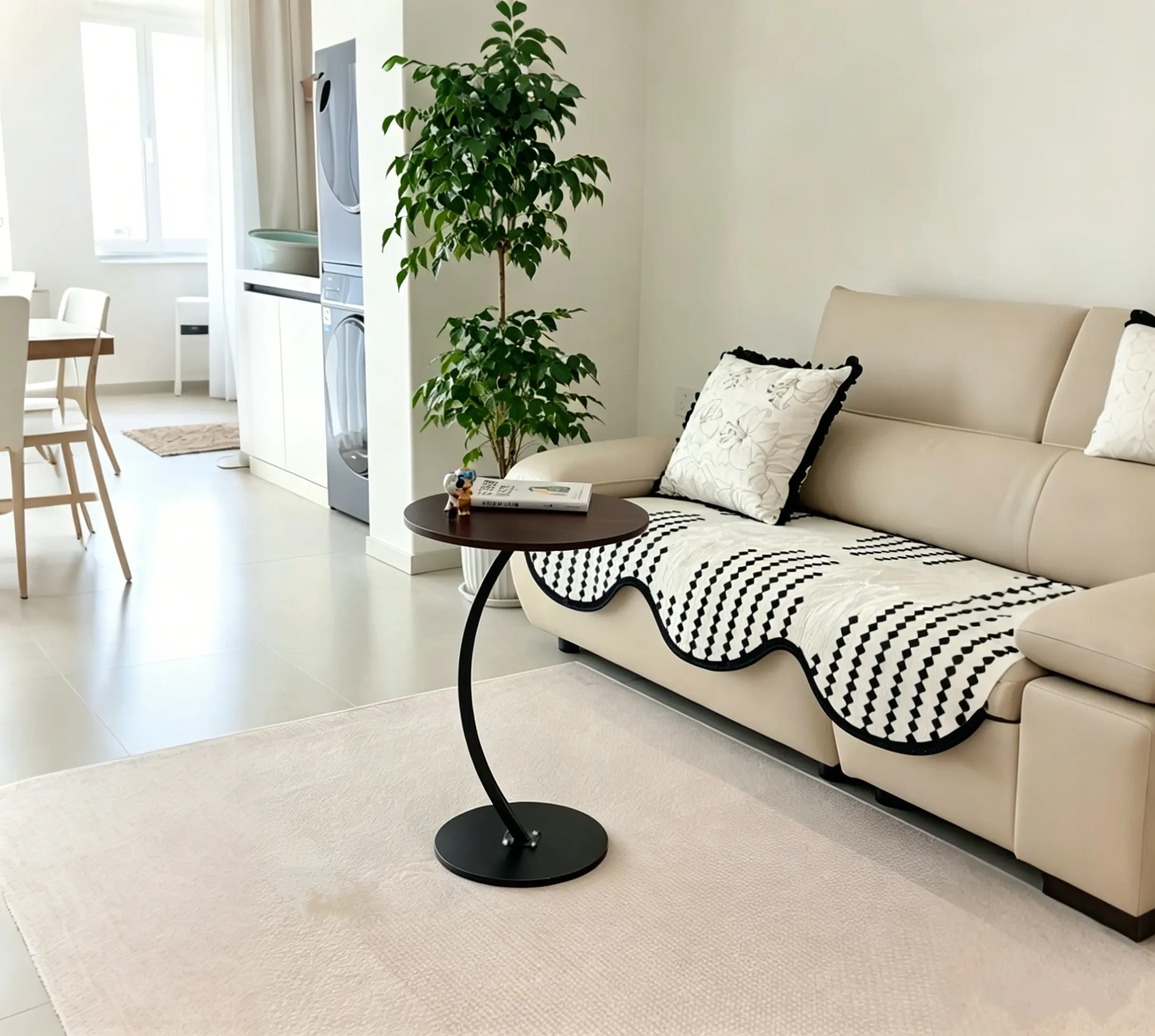 Round Wooden Side coffee Table with Curved Metal Stand, Accent Table for Patio/Garden Round Wooden Side coffee Table with Curved Metal Stand, Accent Table for Patio/Garden
