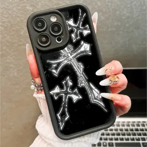 Cross Illustration Phone Case, Anti-Drop Protective Cover, Compatible with iPhone 11/12/13/14/15 Series, Perfect Gift for Couples