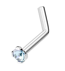 Aqua CZ Gem Top L Bend Nose Ring