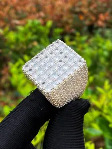 Large Full Diamond Ring Hip Hop Zircon Cubic Zirconia Unique Square Shape Square Ring Gold Plated Fashion Fashion Statement Personalized Trendy High-End Impressive Sparkle Finger Ring