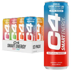 (A)Cellucor C4 Smart Energy – Tropical Oasis Variety Pack, Sugar Free Energy Drinks with Nootropic Brain Fuel, Coffee Substitute, 12 oz, 12 Count