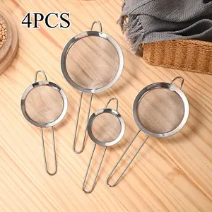 Set of 4 Premium Quality Fine Mesh Stainless Steel Strainers - 3", 4", 5.5" and 8" Sizes - Sift, Strain, Drain and Rinse Vegetables, Pastas & Tea