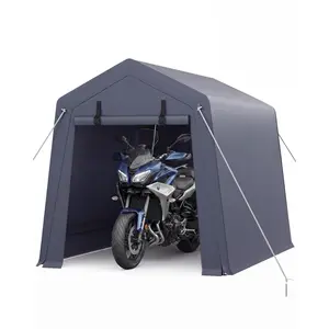 Heavy-Duty 6x6 ft Outdoor Storage Shed, Waterproof Portable Carport Tent with Roll-Up Doors for Motorcycle, Bike & Equipment (Gray/Khaki)