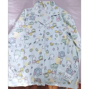 Kawaii Miffy Long Sleeve Sleepwear Set Cotton Lightweight Cute Cartoon Rabbit K-trend Loose Fit Pajamas for Women Cozy Home Wear