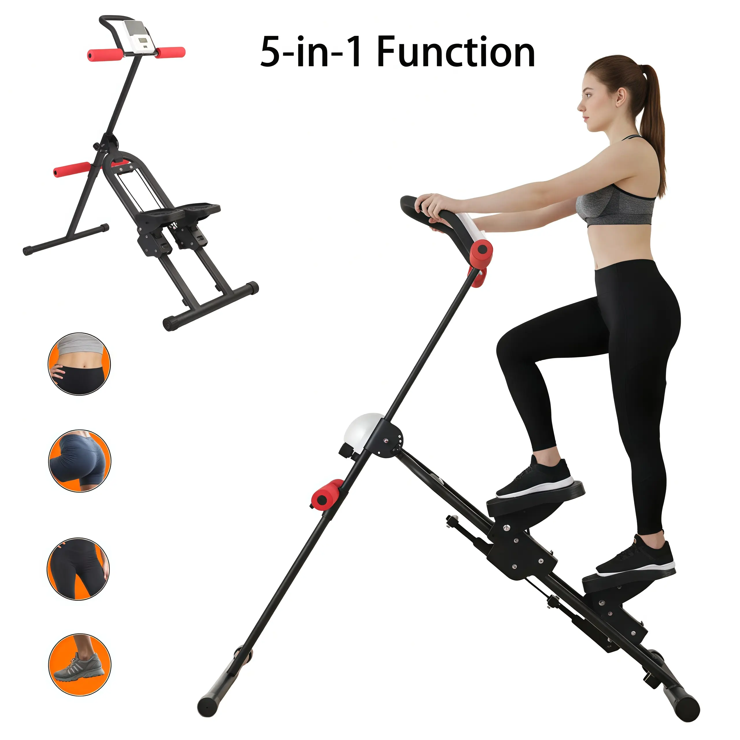 5-In-1 Ab & Stair-Climbing Machine for Home Gym - Easy to Assemble Core Strength-Training Equipment, Ab Crunch Coaster with 4 Intensities, Digital Display, Foldable Abdominal Trainer