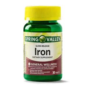 Spring Valley Slow Release Iron General Wellness Dietary Supplement Tablets, 45 mg, 30 Count