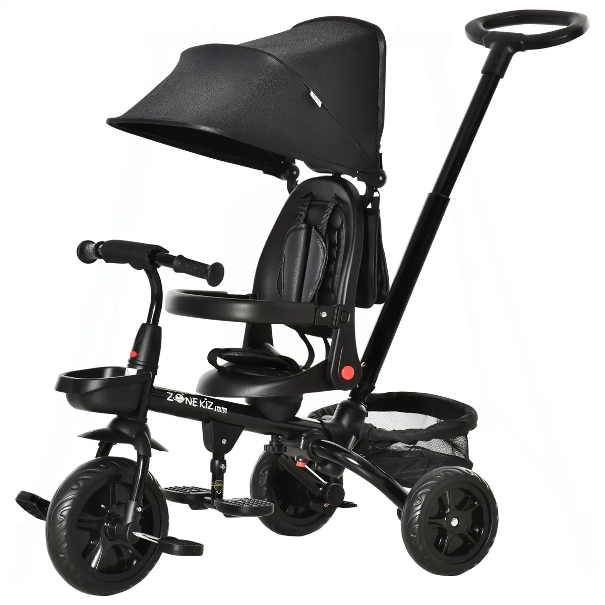 Qaba Kids 4 in 1 Trike with Reversible Seat, Canopy, Handrail, Safety Belt, Storage Footrest Brake Clutch & 2.8'-3.1' Height adjustable Push Handle | For 1-5 Years Old | Sturdy & Durable
