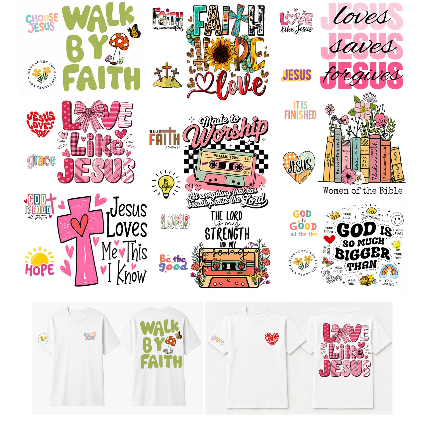 9 Sets Bible Verse Iron-On Transfer Stickers, Christian Faith Jesus Cross T-Shirt Decals, DIY Craft Supplies for DIY Design, Scripture Decor with Chest, Back, Sleeve Placement for Church Group Events, Custom