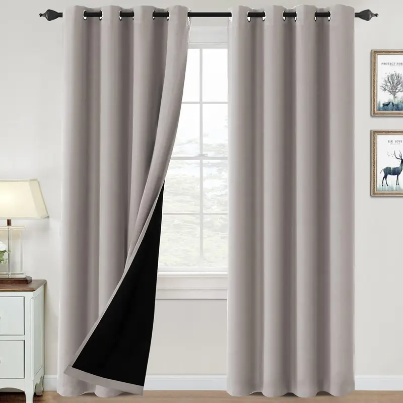 H.VERSAILTEX 100% Blackout Heavy Curtain Grommet Set (2 Panels) - Thermal Insulated, Privacy-Focused, UV Fade Guard with Black Liner, Home Decoration Curtain for Bedroom, Interior Decoration Accessories