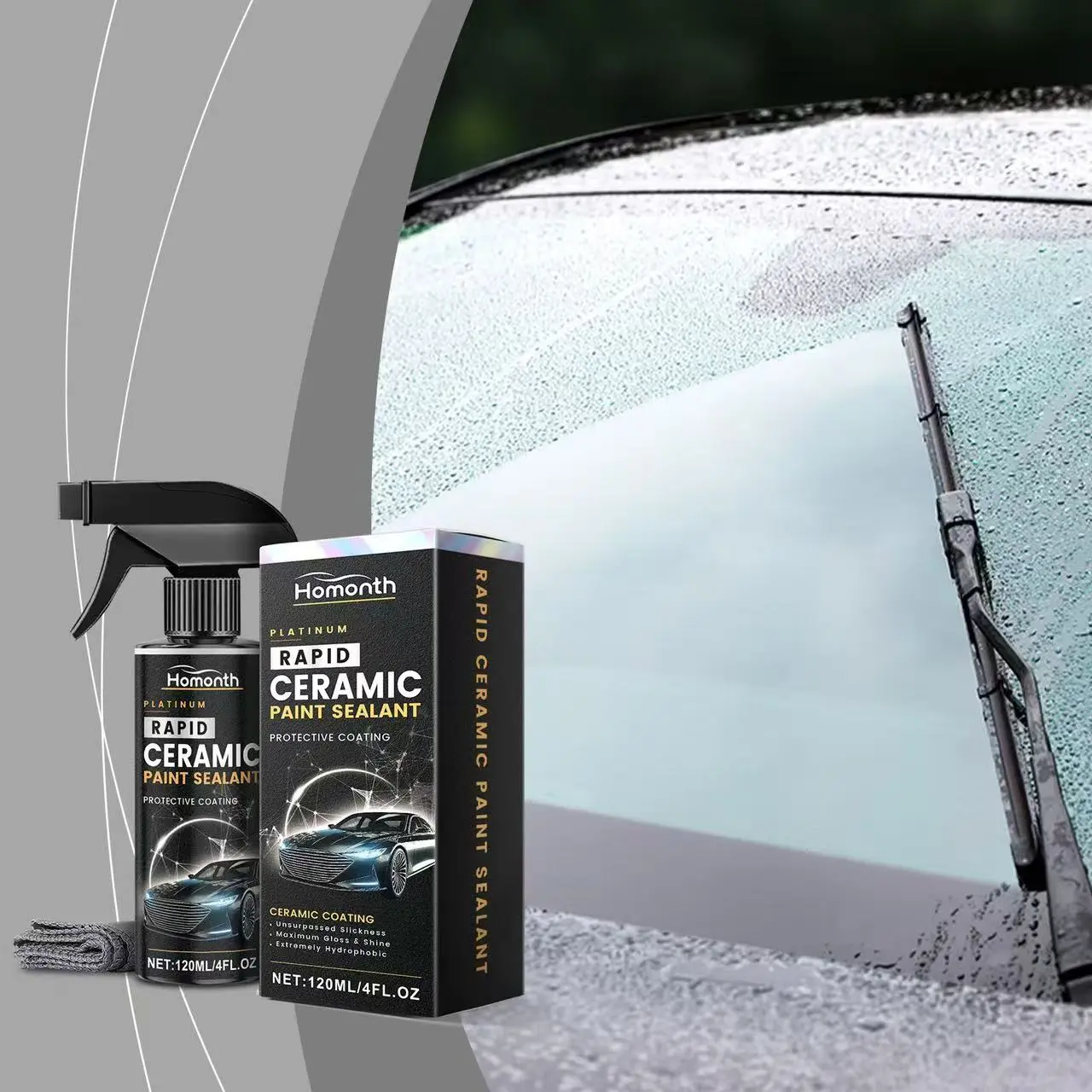 Homonth Car Gloss Coating Spray, Rain-Repellent Hydrophobic Glass Cleaner, Long-Lasting Dirt Protection, Enhanced Driving Visibility