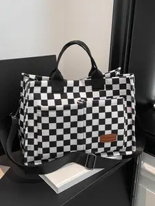 Simple  casual daily commuter bag, practical  versatile checkerboard contrast color shoulder handbag, small fresh literary and artistic fashion with multiple colors to choose from, suitable for students to attend classes, short trips, etc.