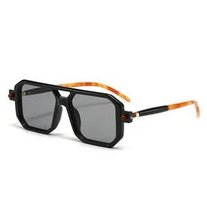 New square large frame sunglasses, European and American fashion street shot, retro double-bar sun glasses for posing
