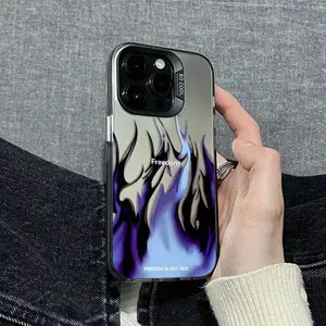 Case for iPhone 16 Pro Max 15 Plus 14 13 12 11 XS XR Trendy Cool Purple Flame Pattern Shockproof Silicone PC Back Protective Smartphone Cover