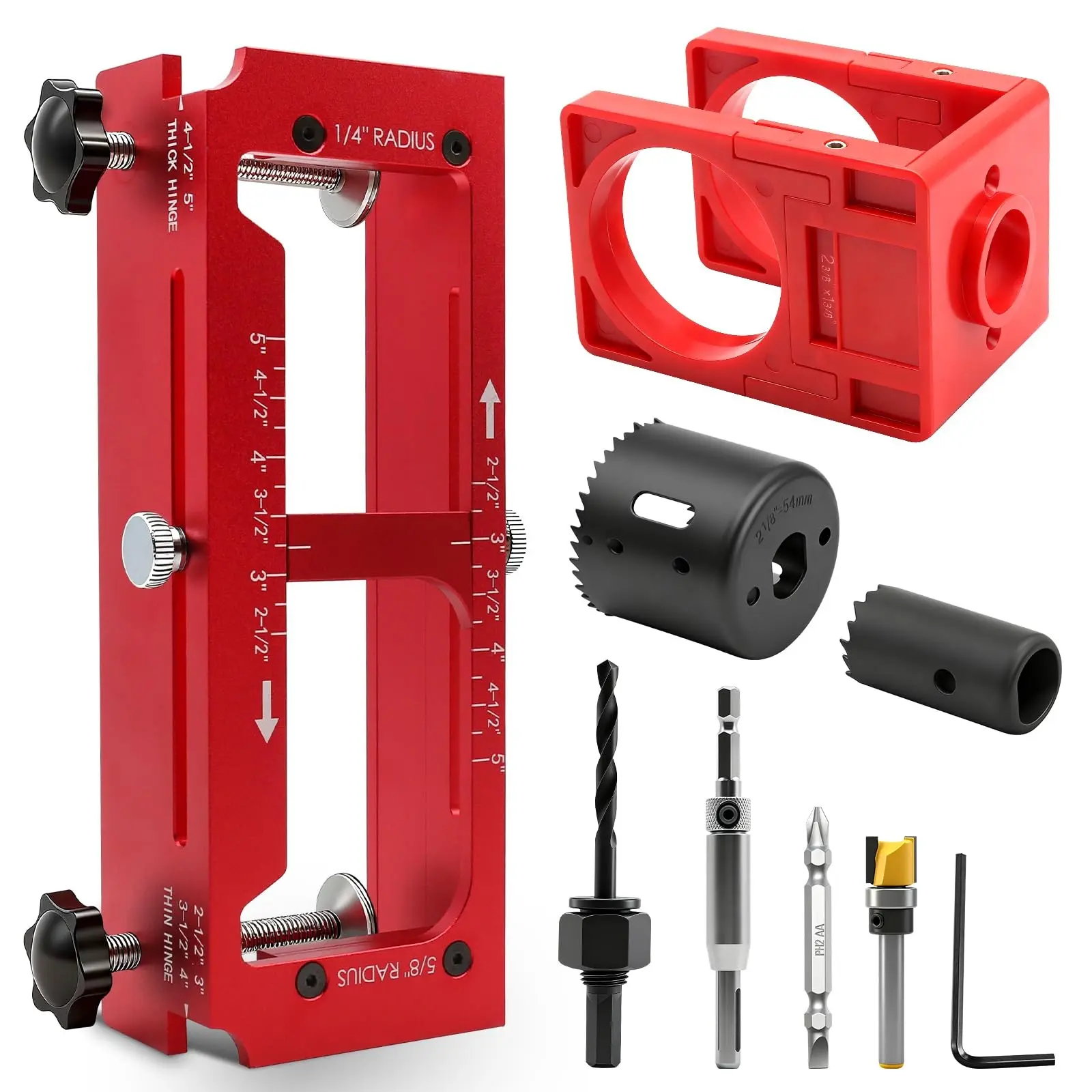 Door Hinge Jig and Lock Installation Kit, Aluminum Router Template for Hinge Mortise, 6.35-12.70 Cm, Square Type, Woodworking Tool, Home Tool Set, Hardware Set