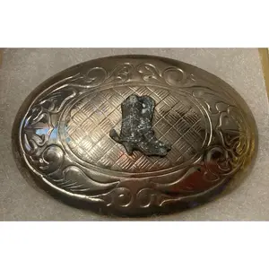 Vintage Metal Belt Buckle, Cowboy Boots, Rodeo, Nice Design, 3" x 2", Heavy Duty, Made in USA, Quality, Thick Metal, For Belts, Fashion, Shelf Display, Western Wear, Southwest, Country, Fun, Nice,