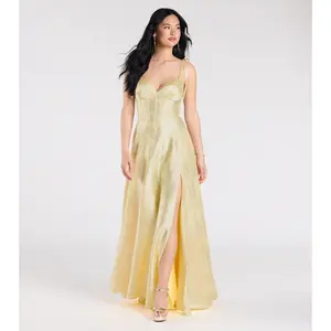 Melika Bustier Slit A-Line Satin Formal Dress