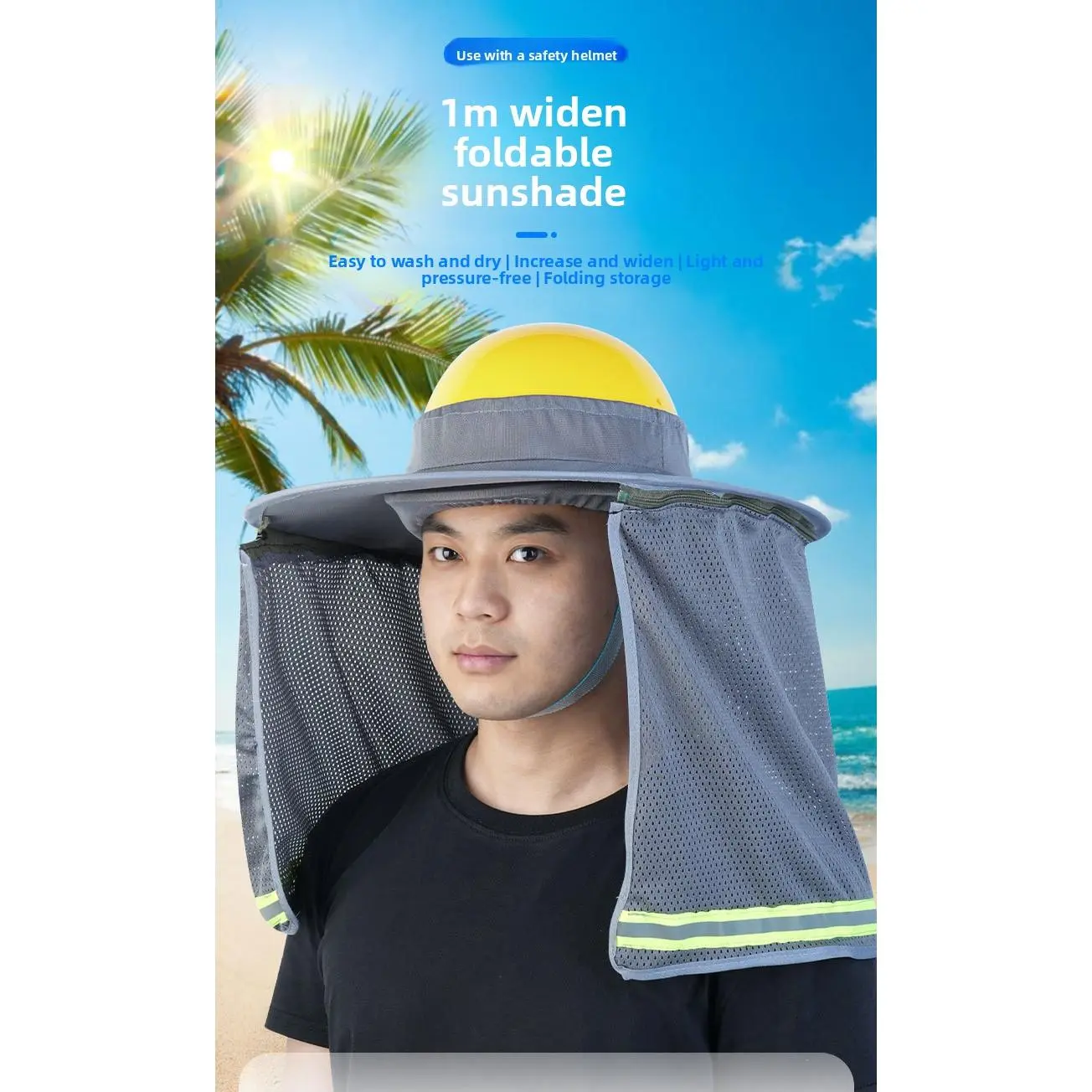 Construction Safety Helmet with Enlarged Sun Visor, Wide Brim Design and Foldable Neck Shade for Outdoor Work