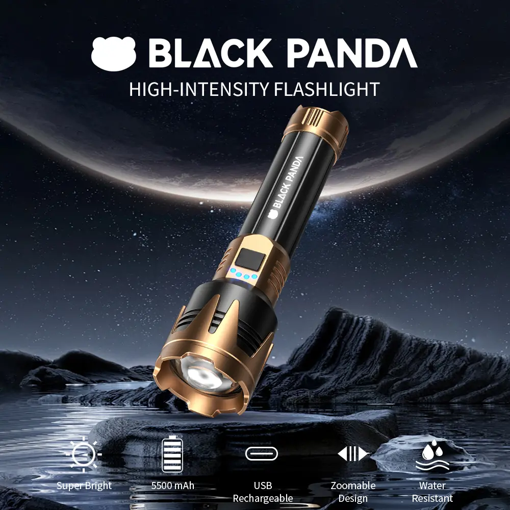 Rechargeable LED Flashlight With Power Display Screen, Zoomable Focus Aluminum Alloy Emergency Torch Light For Camping  Night Hike mountain climbing