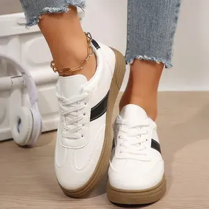 Women's Retro Style Sneakers Block Lace-Up Casual Shoes with Gum Sole Indoor Outdoor Non-Slip Shoes