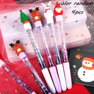 4/20pcs Christmas Themed Gel Rollerball Pens - Medium Point, Plastic, Personalized Holiday Designs (Reindeer, Santa, Snowman, Christmas Tree), Glitter-Filled Writing Pens for Gifts