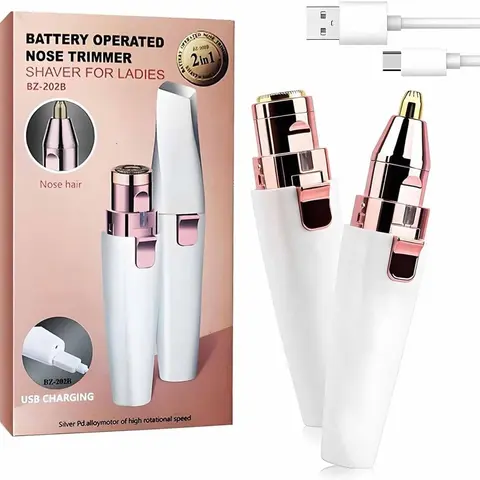 Women's 2-in-1 Eyebrow & Facial Hair Remover - Cordless Rechargeable Shaver, Painless Razor with LED Light & Rechargeable Battery, Portable Precise Lip & Eye Tool for Daily Care (Beauty & Personal Care Appliance)