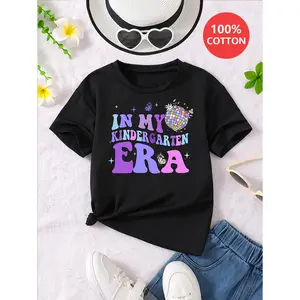 Girls "In My Kindergarten Era" Print 100% cotton Short Sleeve T-shirt, Comfy Casual Tees For Girls Summer，clothes for 2–10 girls |girlclothes|tops school | cute clothes school |school clothes girls| teen girl clothes|kids clothing|
